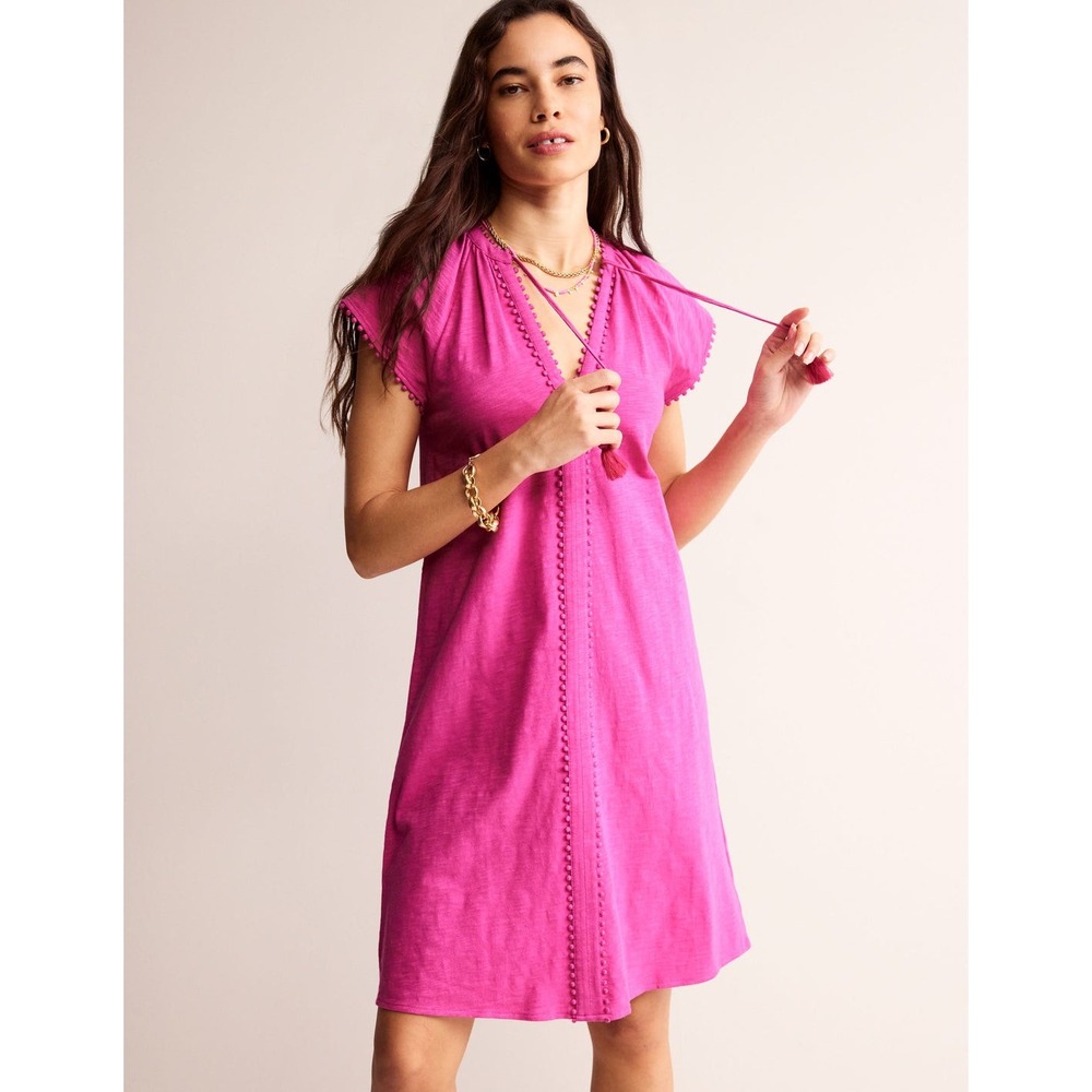 Boden $125 Millie Pom Cotton Dress Women's Size US 0R Magenta